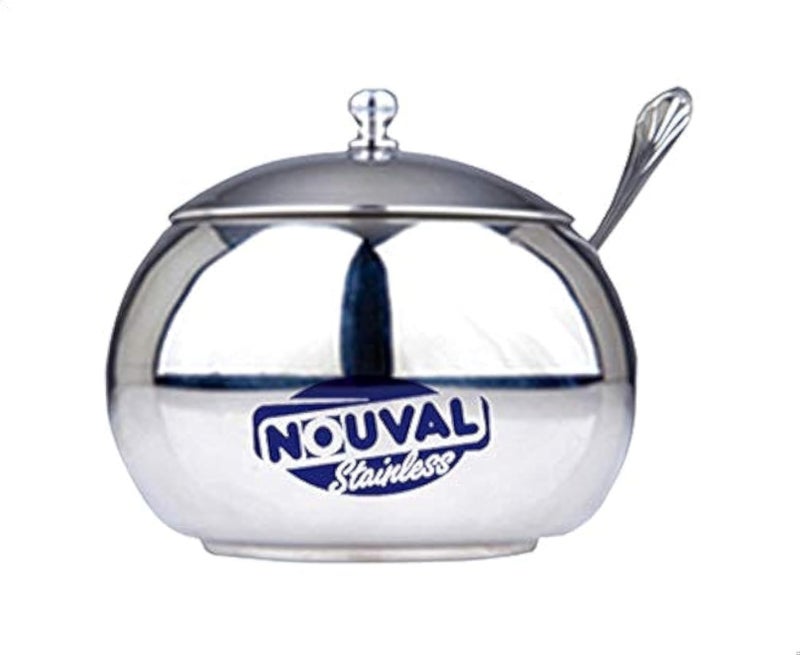 وعاء سكر من الفولاذ المقاوم للصدأ من نوفال مع غطاء وملعقة صغيرة